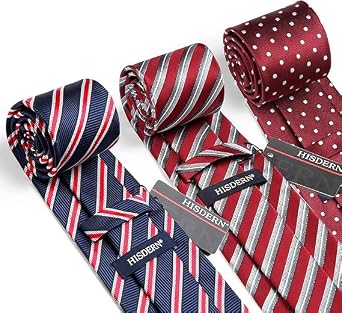 HISDERN Mens Ties Extra Long Tie and Pocket Square Set 63 Inch XL Tie Pack Collection Present Box Necktie Lot 3 PCS