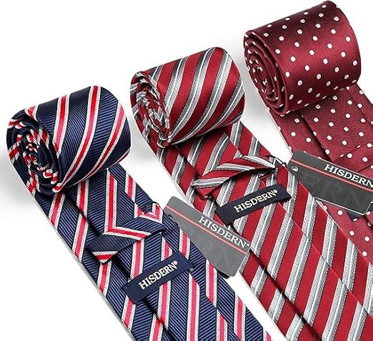 HISDERN Mens Ties Extra Long Tie and Pocket Square Set 63 Inch XL Tie Pack Collection Present Box Necktie Lot 3 PCS