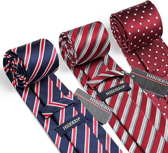 Image of HISDERN Mens Ties Extra Long Tie and Pocket Square Set 63 Inch XL Tie Pack Collection Present Box Necktie Lot 3 PCS