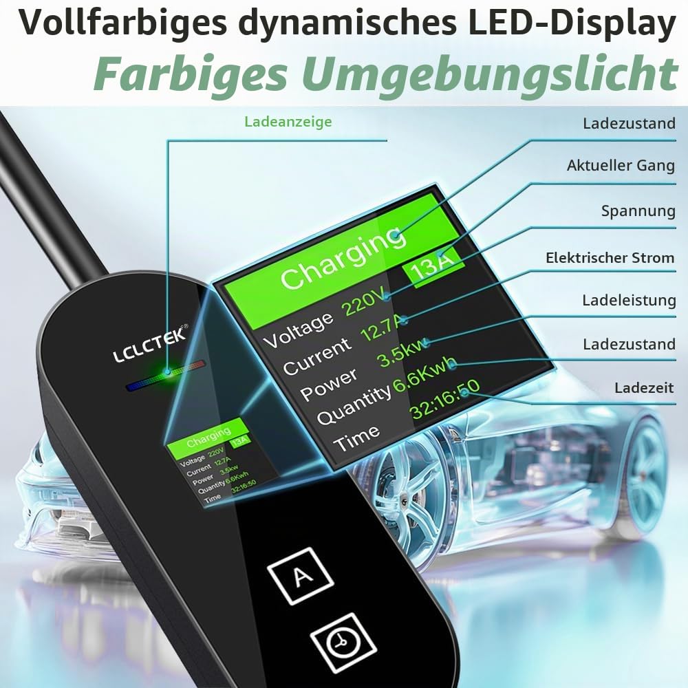 5m Typ 2 Ladekabel Schuko Stecker 3.68kW [1-phasig,8A～16A], EV Chargers mit Steuerbarer Digitalanzeige für PHEV/EV, EV Ladegerät Mobile wallbox ladekabel Auto typ 2 schuko tecker