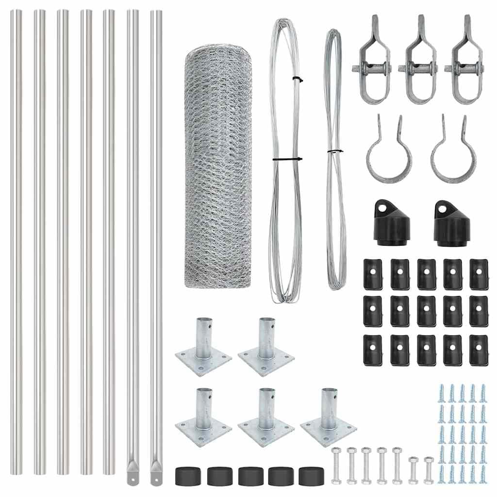 Steel Fence Post Silver 10 x 0.4 m 25 mm Mesh Garden Outdoor Security Barrier with Concrete Supports Corrosion Resistant Weatherproof for Terrace Yard Enclosure