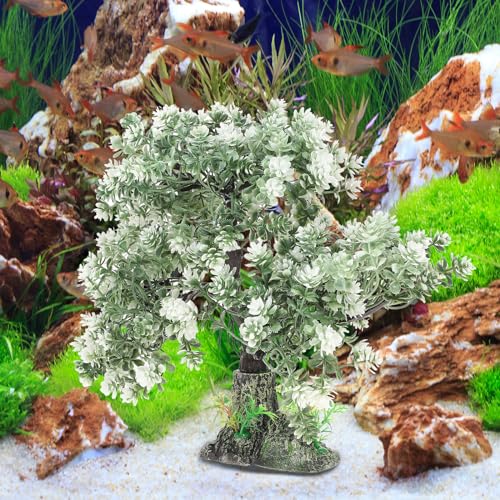 Image of POPETPOP Aquarium Tree Decor Fake Bonsai Plant 4.13X2.36X10.62In Plastic Fish Tank Ornament for Freshwater and Saltwater Aquariums Home Office Table Decoration