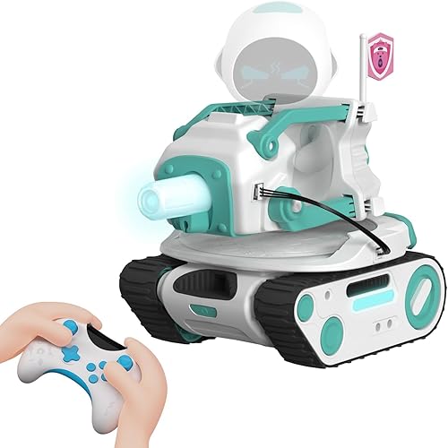 Miniatura 1 de Panxer+Maticontroller - Tanque de batalla RC compatible con Eilik Robots AzulRosaDQSliver, juguetes de auto rastreador con luces LED y control