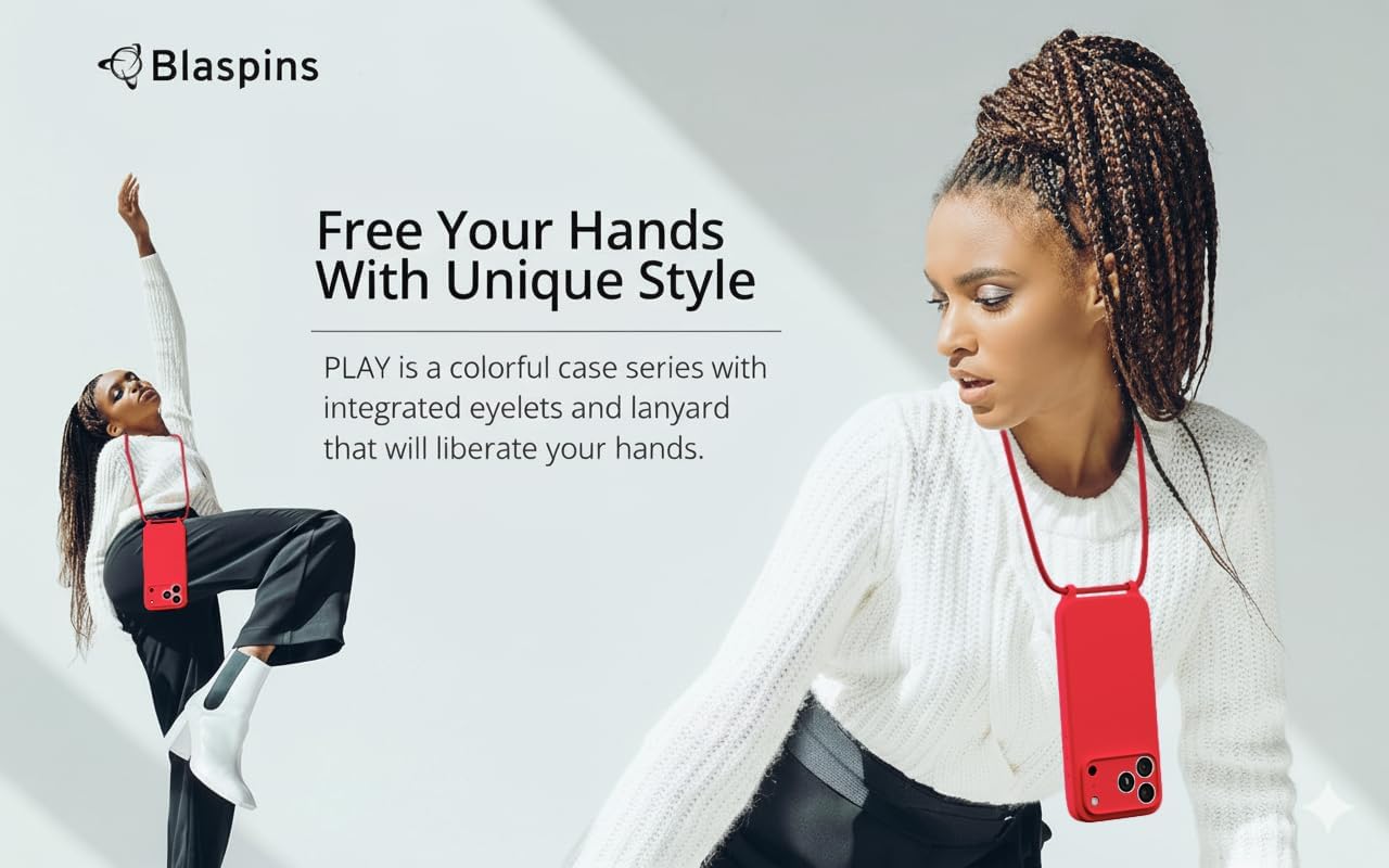 Blaspins Crossbody Lanyard Strap Case for iPhone 17 Pro Max, Hands-Free Neck Cross Body Wrist, Adjustable Rope Removable Drop Protection Shockproof Silicone Case 6.9 inch 150 cm Strap, iP17PM - Red - Image 7