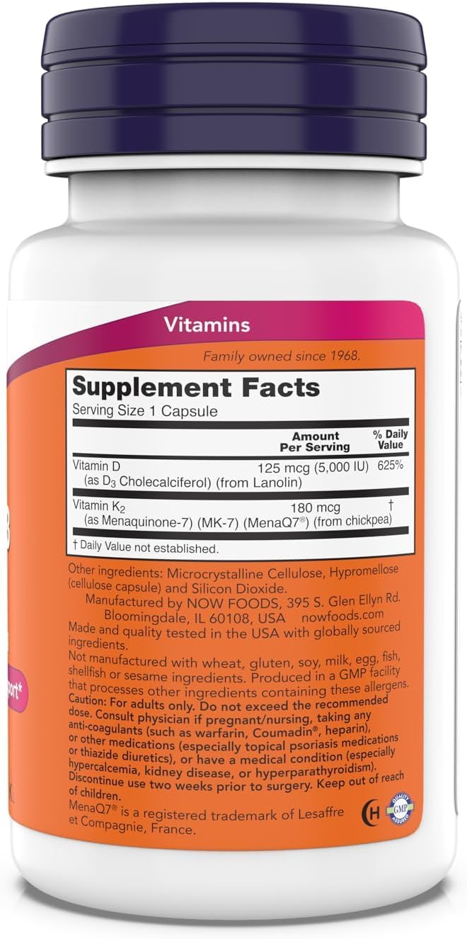 Now Supplements, Mega D-3 & MK-7, 5000 IU / 180 mcg, Bone & Cardiovascular Support*, Vitamins K-3 & K-2, 180 Capsules — Amazon image 2