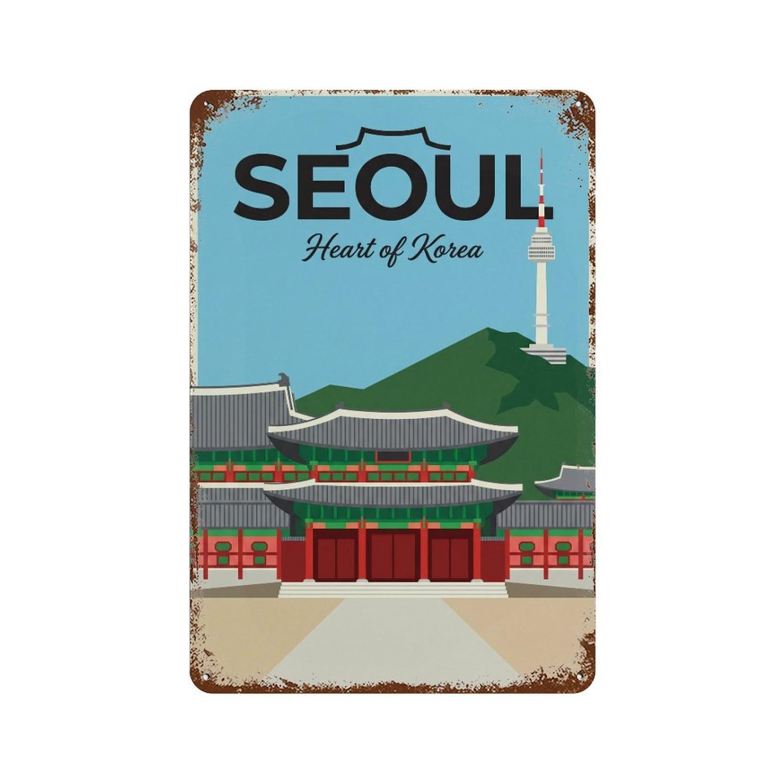 Metal Tin Sign Vintage Travel Korea Seoul