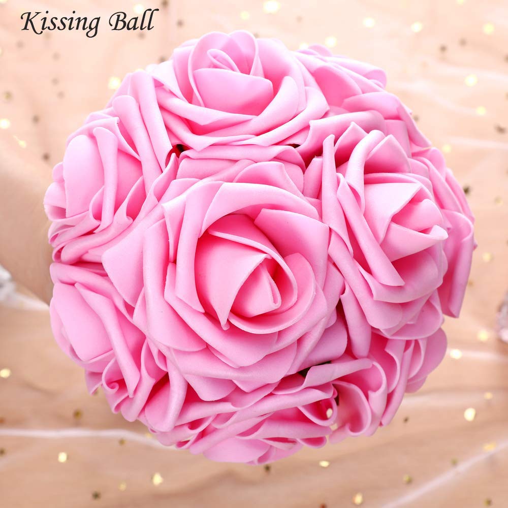 25 Rose Artificiali In Schiuma Di Lattice Con Stelo - Fiori Finti Per Decorazioni Fai Da Te, Bouquet, Centrotavola, Torte, Colore Pesca, Altezza 25 Cm - 4