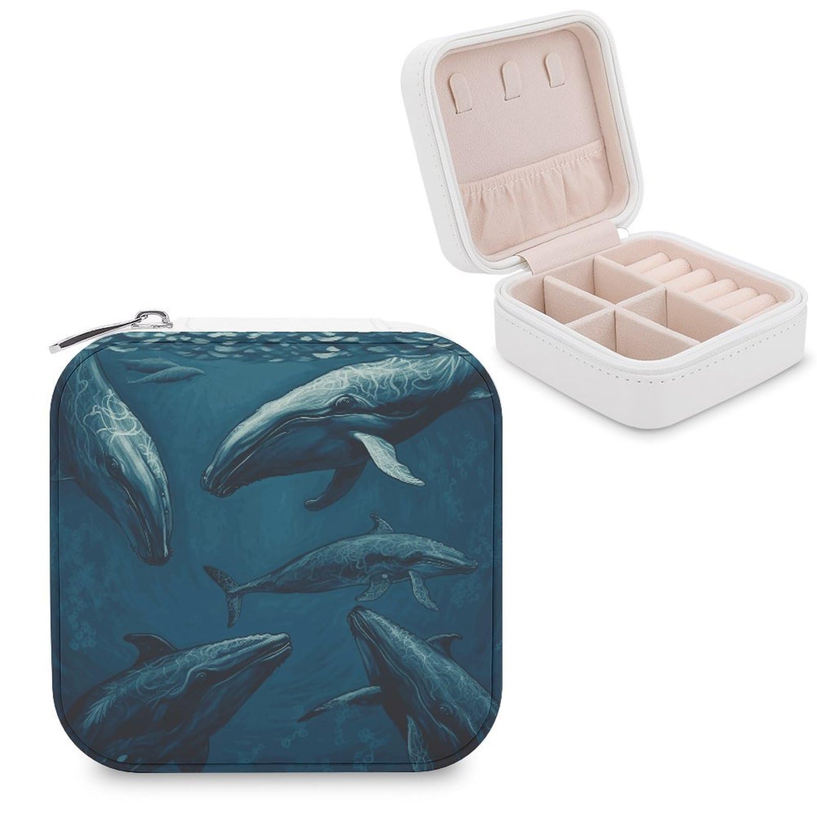 FekiLoot Ocean Whale Jewelry Box Custom Jewelry Travel Case Pu Leather Trinket Organizer Box to Organize Ring Pendant Earring Small Portable Jewelry Storage Holder for Women