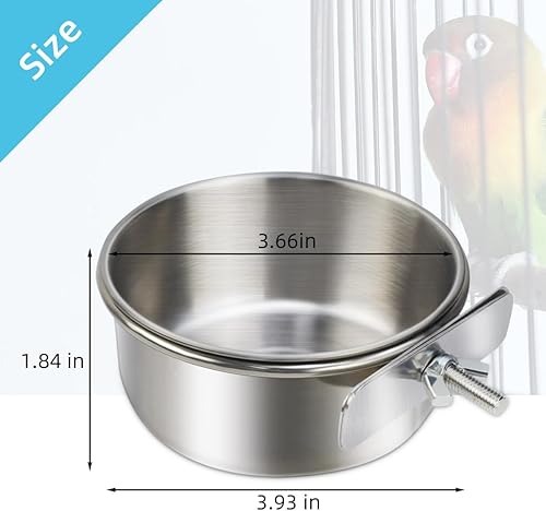 Miniatura 6 de Paquete de 2 cuencos de acero inoxidable para pájaros para jaula de loro, tazón de agua, platos de alimentación de pájaros, tazones de comida para