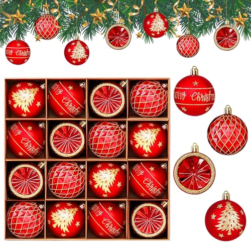 PQETBV 16 Stück Weihnachtskugel Set, 6cm Christbaumschmuck...