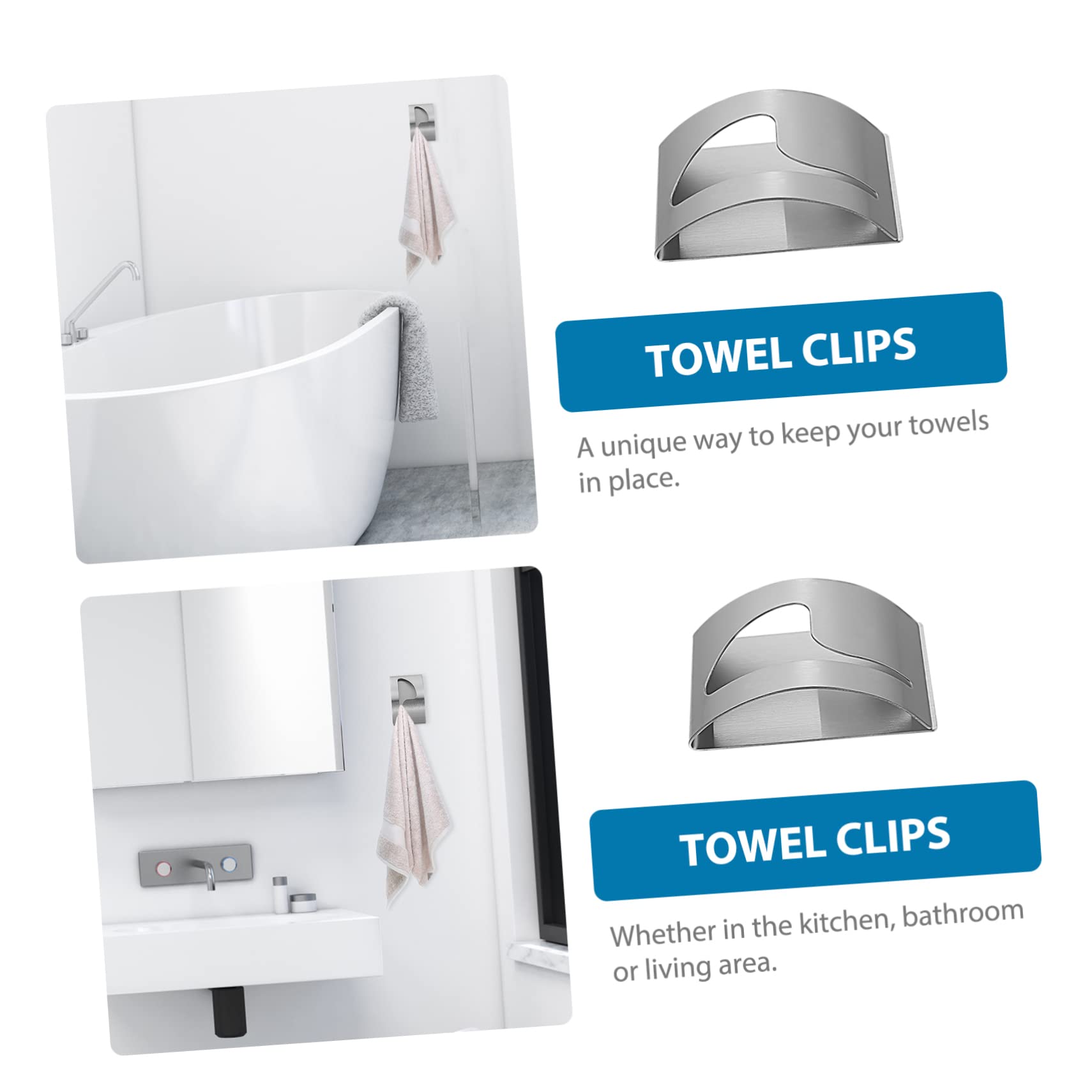 OHPHCALL 2Pcs Self Adhesive Towel Hooks Wall Mounted Clips for Easy Installation Bathroom Kitchen No Drilling Required and Chic Towel Holders