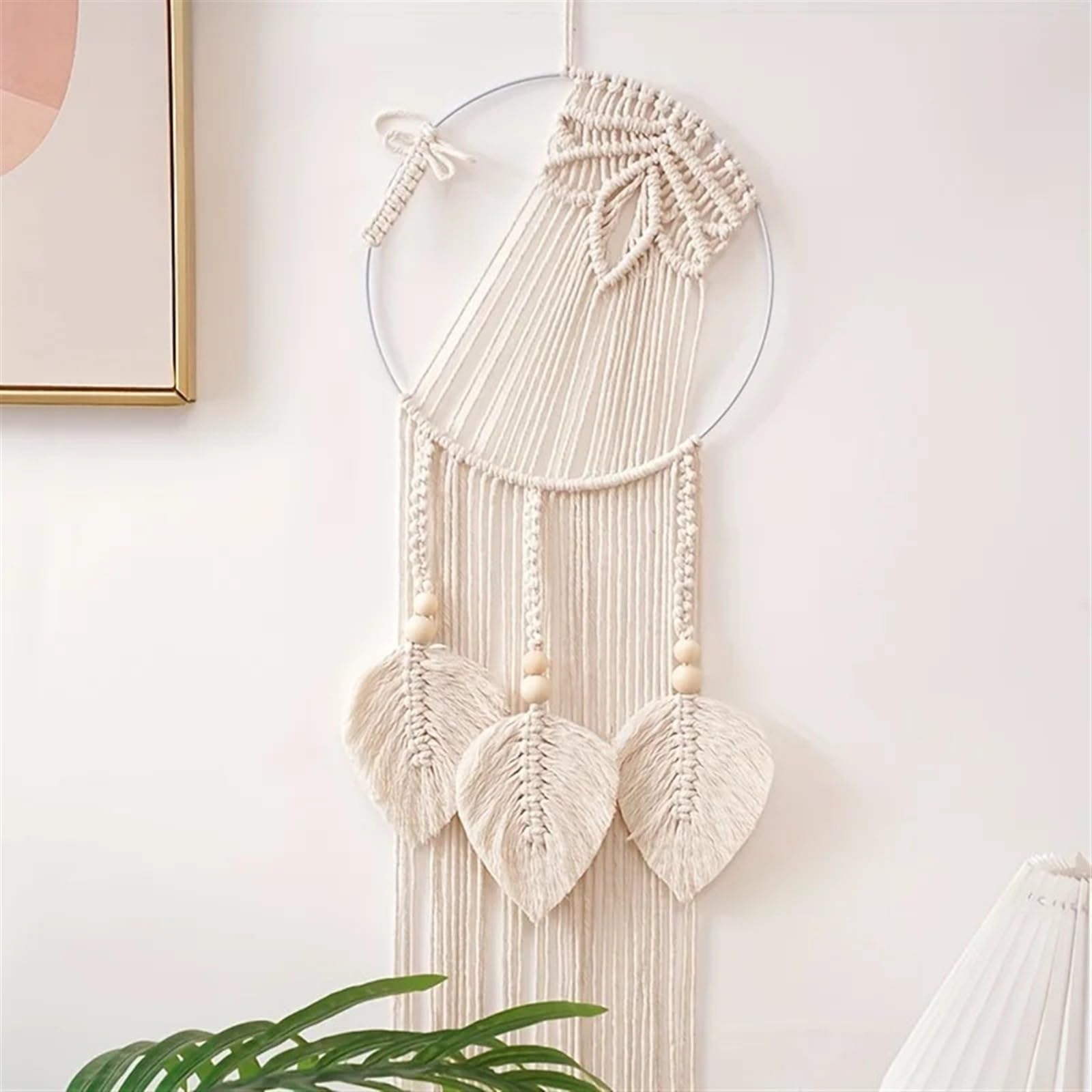 DFGBAPKBL 1pc Blatt Muster Tapisserie Macrame Wand Hängen Woven Ästhetischen Wandbehang for Wohnzimmer Schlafzimmer Für die Dekoration von Wänden