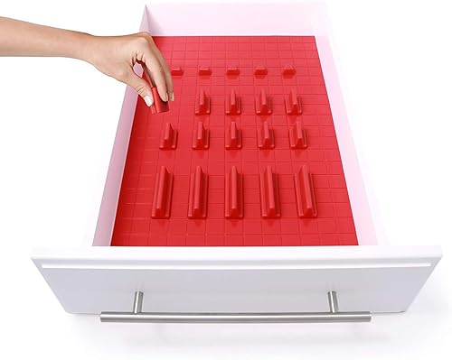 KMN Home DrawerDecor Organizador personalizable para cajones y estantes, antideslizante y fácil de limpiar, kit de inicio de lujo, 21 piezas, rojo