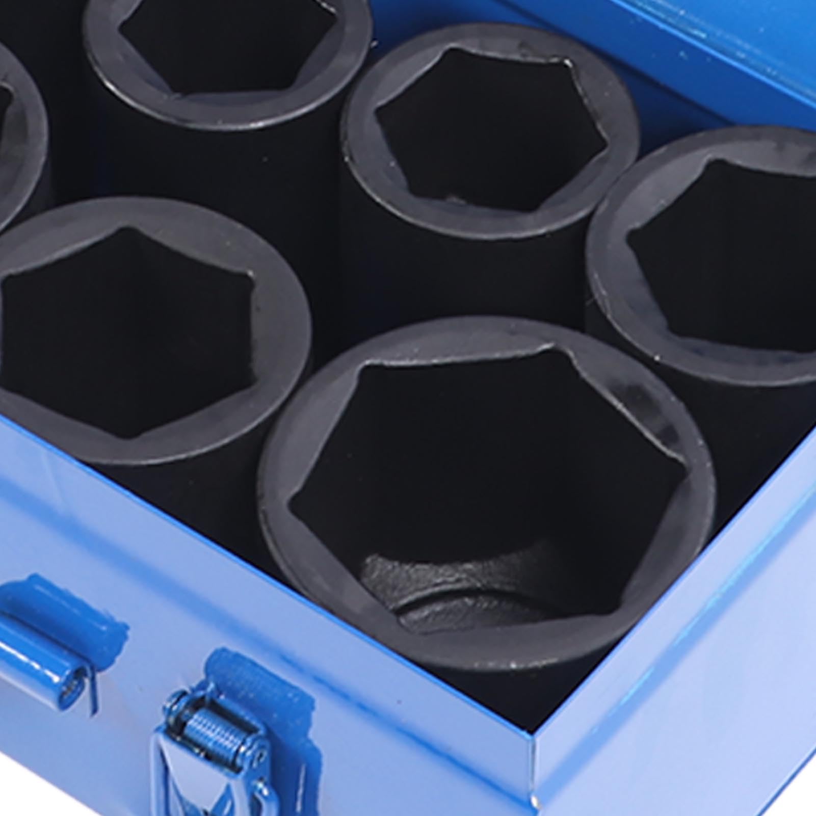 Juego de 10 Llaves de Vaso de Impacto Profundo con Accionamiento de 1 Pulgada, Resistentes, con Caja de Almacenamiento de Hierro, Versátil para Reparaciones de Automóviles,