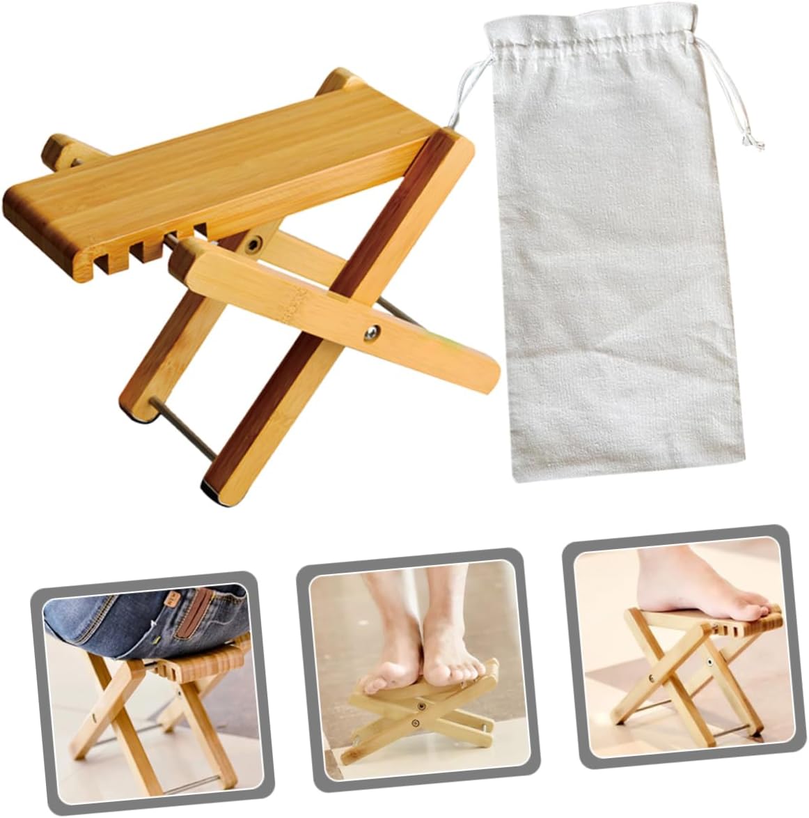 TOYANDONA Folding Wooden Guitar Stool Storage Bag Portable Footrest for Classical Acoustic and Electric Guitar Players Comfortable Practice Chair for Sessions