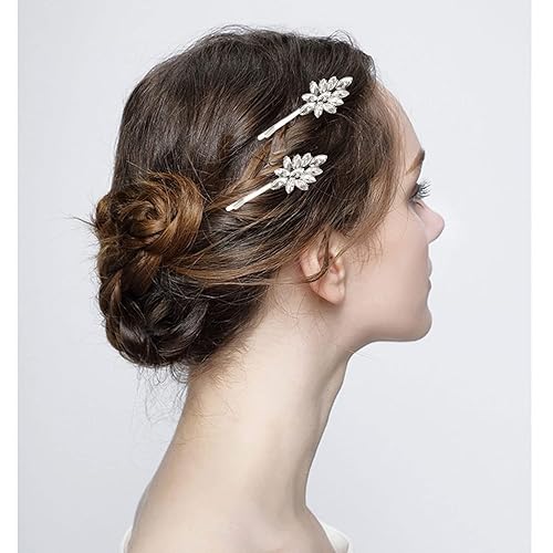 Miniatura 5 de 10 horquillas para el cabello con diamantes de imitación, pinzas de pelo de hoja plateada, pinzas de cristal para novias, elegantes accesorios para