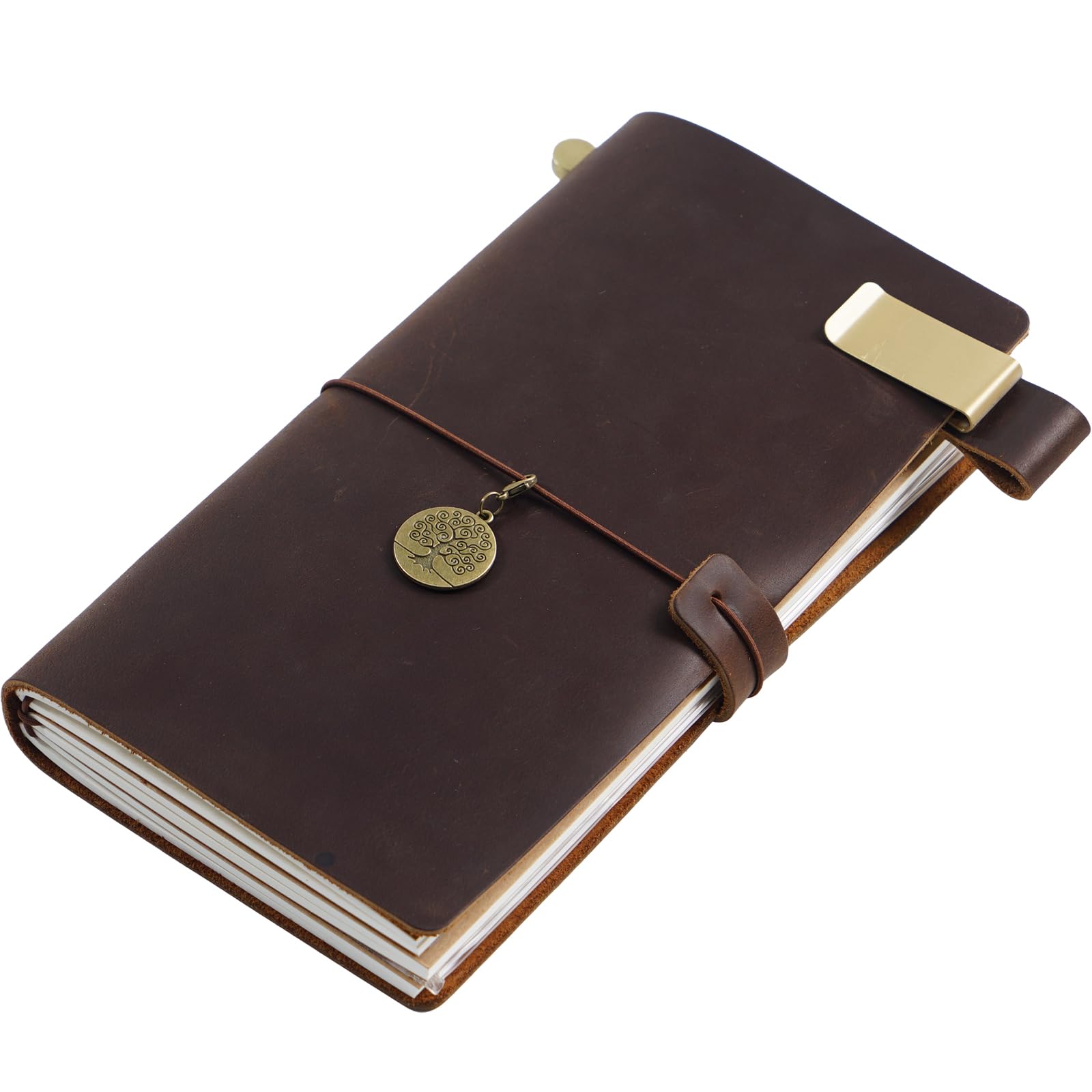 Handmade Genuine Leather Journal Writing Notebook, Refillable Travelers Notebook with Pen Holder, Travel Daily Planner, Perfect for Writing, Gifts, Travelers, Large Size 8.6 x 5 Inches - Coffee