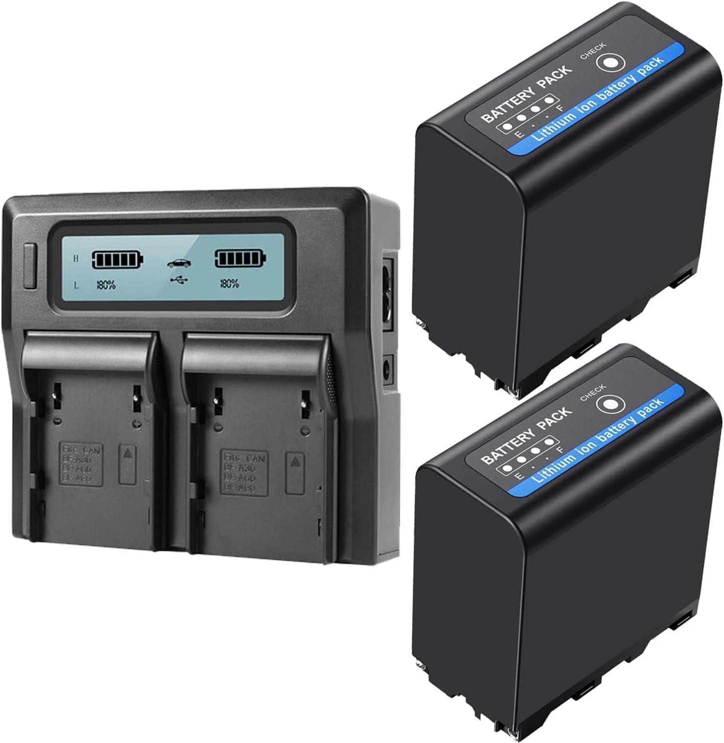 BM Premium 2 Pack of BP-A60 Batteries and Dual Bay Battery Charger for Canon EOS C70, EOS C200, C200B, C220B, EOS C300 Mark II, C300 Mark III, EOS C500 Mark II, XF605, XF705 Cameras