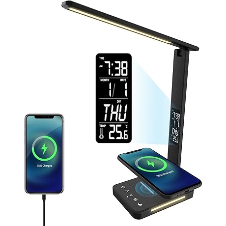 Multifunctional LED Desk Lamp with Wireless Charger and Alarm Clock