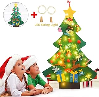 OFUN Feutre Arbre de Noël, 95CM Sapin de Noël Décoration Vitrine DIY Feutre avec 26Pcs Ornements, 2 Bouteilles de vin LED Fairy Lights, Sapins De Noël DéCoration pour Murales Fenêtre Porte