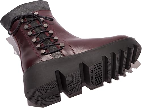 Back view of Fly London boots showing buckle detail and heel