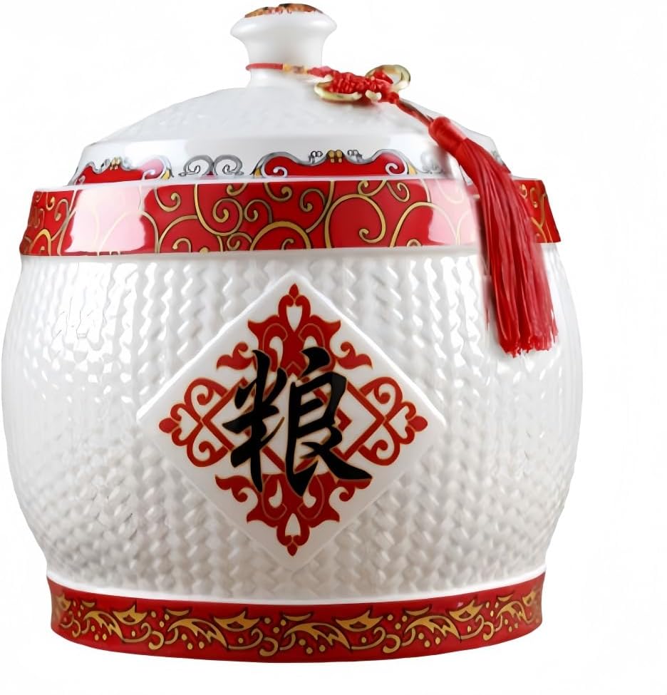 Grain Dispenser Ceramic Rice Dispenser Storage Grain and Rice Storage Container Chinese Storage Container Large Capacity Food Dispenser Airtight Rice Dispenser. 7.5kg