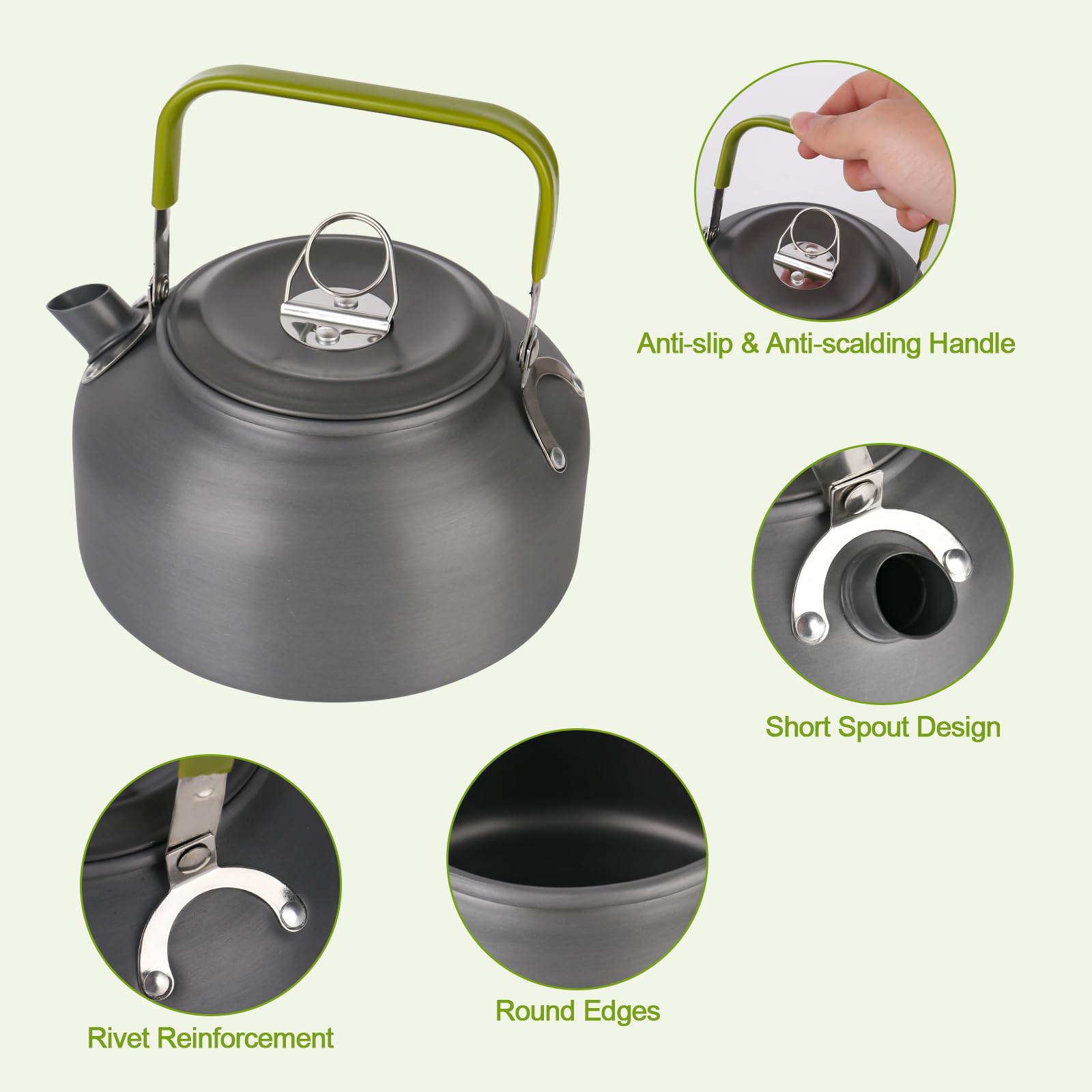 Bollitore da campeggio, 0,8 l, ultraleggero, in alluminio, portatile, con borsa per il trasporto, tazza per picnic, escursionismo