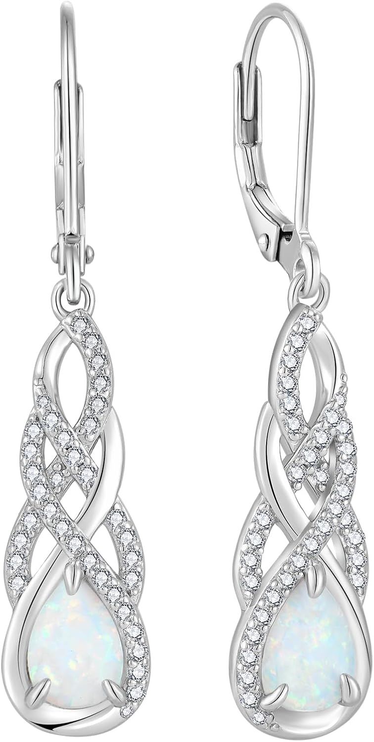 FJ Opal Dangle Drop Earrings 925 Sterling Silver Infinity Teardrop Leverback Earrings Jewelry for Women