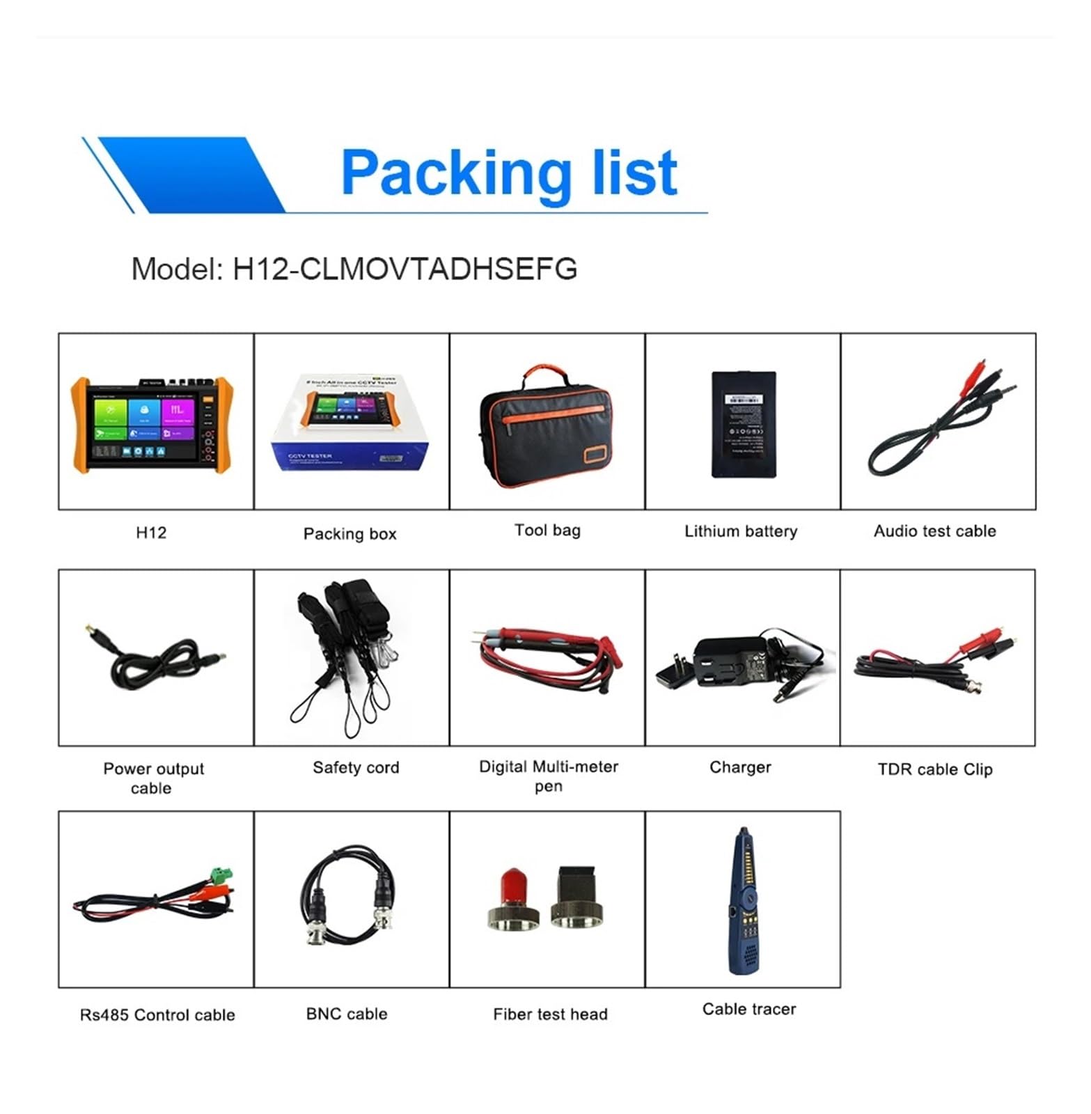 Tester CCTV, 8 "Tester Kamery IP H.265 8K Tester CCTV SFP PoE ++ AHD TVI CVI Test Sieci Światłowodowej Tester Kabla VGA Tester(H12-ADH)