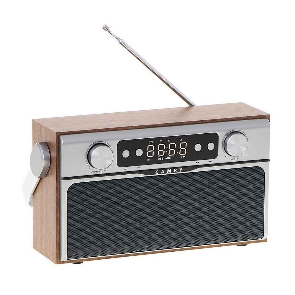 Camry CR1183 Radio Bluetooth, Diseño Retro, Sintonizador FM, 2 Altavoces 8 W, Memoria 50 Emisoras, Reproducción MP3, Puerto USB y Tarjeta SD, Inalámbrica, Portátil, Pantalla LCD, Madera/Acero