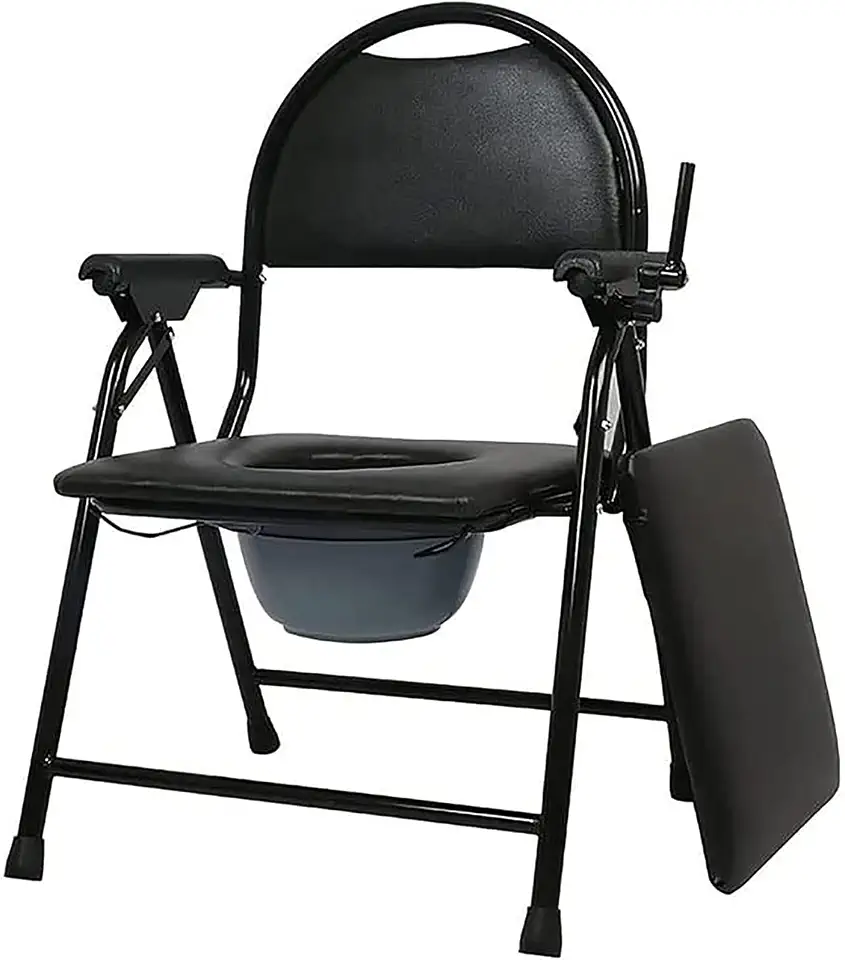 Folding Commode Chair, Bedside Commodes with Bucket Removable Bucket And Arm Rest Support,Portable Camping Toilet Chair,for Eldery or Disabled