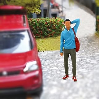 Miniaturas Resina 1/64 Diorama Pintado a Mano Figura Fitness Personas Diseño Escenario para la Decoración del Hogar (Color: Hombre Confundido Azul)