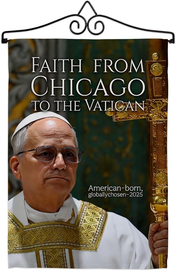 Faith from Chicago Pope Leo XIV Canvas Set Flag Hanger Memorial Wall Decor Religiou Sign Picture Print Habemus Papam Decorations American Papal Poster Vatican Tapestry Catholic Gifts Made in USA