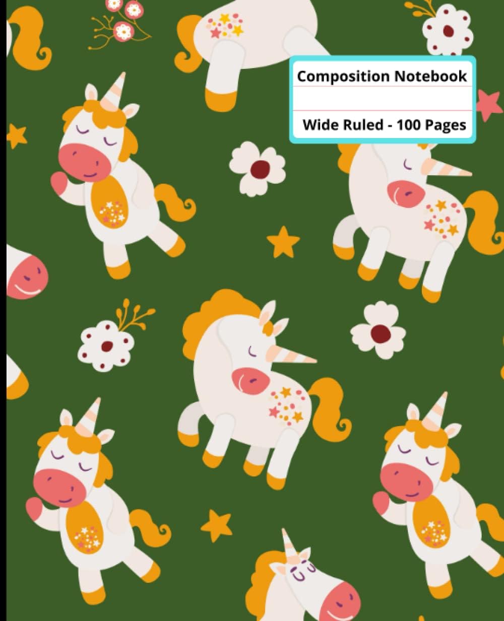 Compotion notebook green unicorn Wide Ruled Lined Pages Book