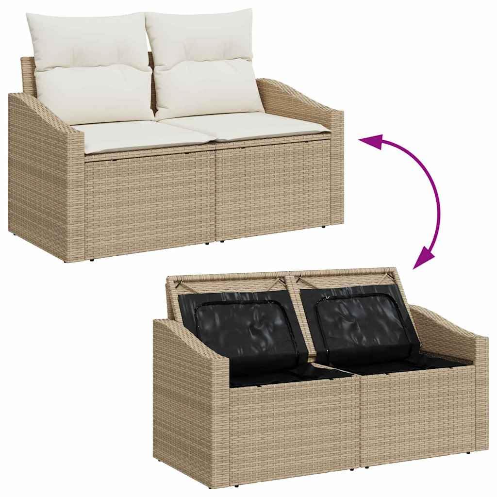 7-częściowy zestaw mebli ogrodowych, beżowy i biały, rattan PE, stal malowana proszkowo, modułowa konstrukcja, odporna na promieniowanie UV, na taras, balkon, do użytku na zewnątrz
