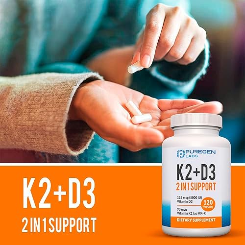 Miniatura 4 de Fórmula 2 en 1 de alta potencia 90 mcg de vitamina K2 (MK7) y suplemento de vitamina D3 de 5000 UI para la salud ósea y cardíaca. Fórmula sin OMG,