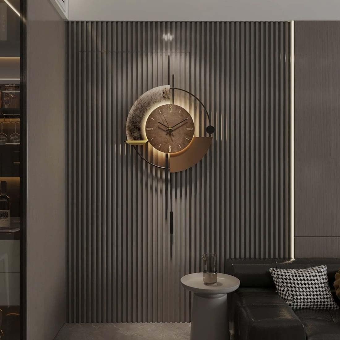 Reloj de Pared Grande y Moderno for decoración de Sala de Estar, Creativo y silencioso, de Metal y Cuarzo, for Cocina, Oficina, Dormitorio (con luz)(Large)