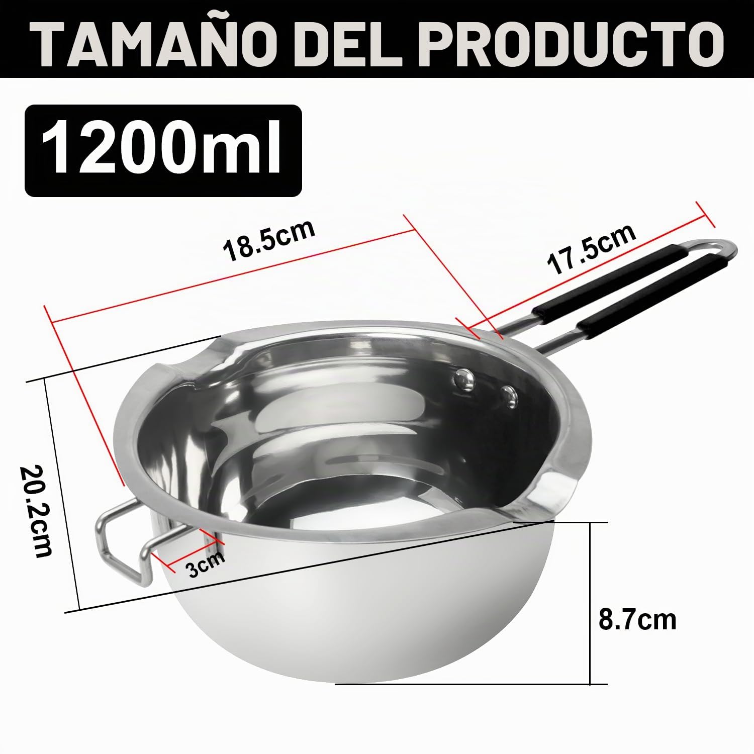 Cacerola para derretir Velas, 1200 ml, Acero Inoxidable 304, para Chocolate, azúcar, Mantequilla, Queso, Caramelo, Velas, con Mango Resistente al Calor