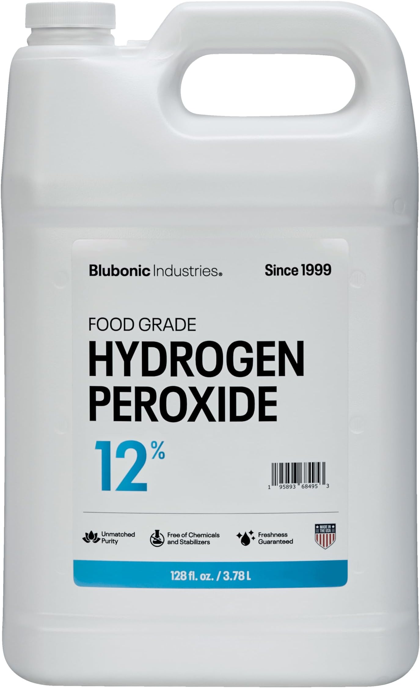 Blubonic Industries 12% Food Grade Hydrogen Peroxide—H2O2, Pure Oxygen and Water, 128 fl oz