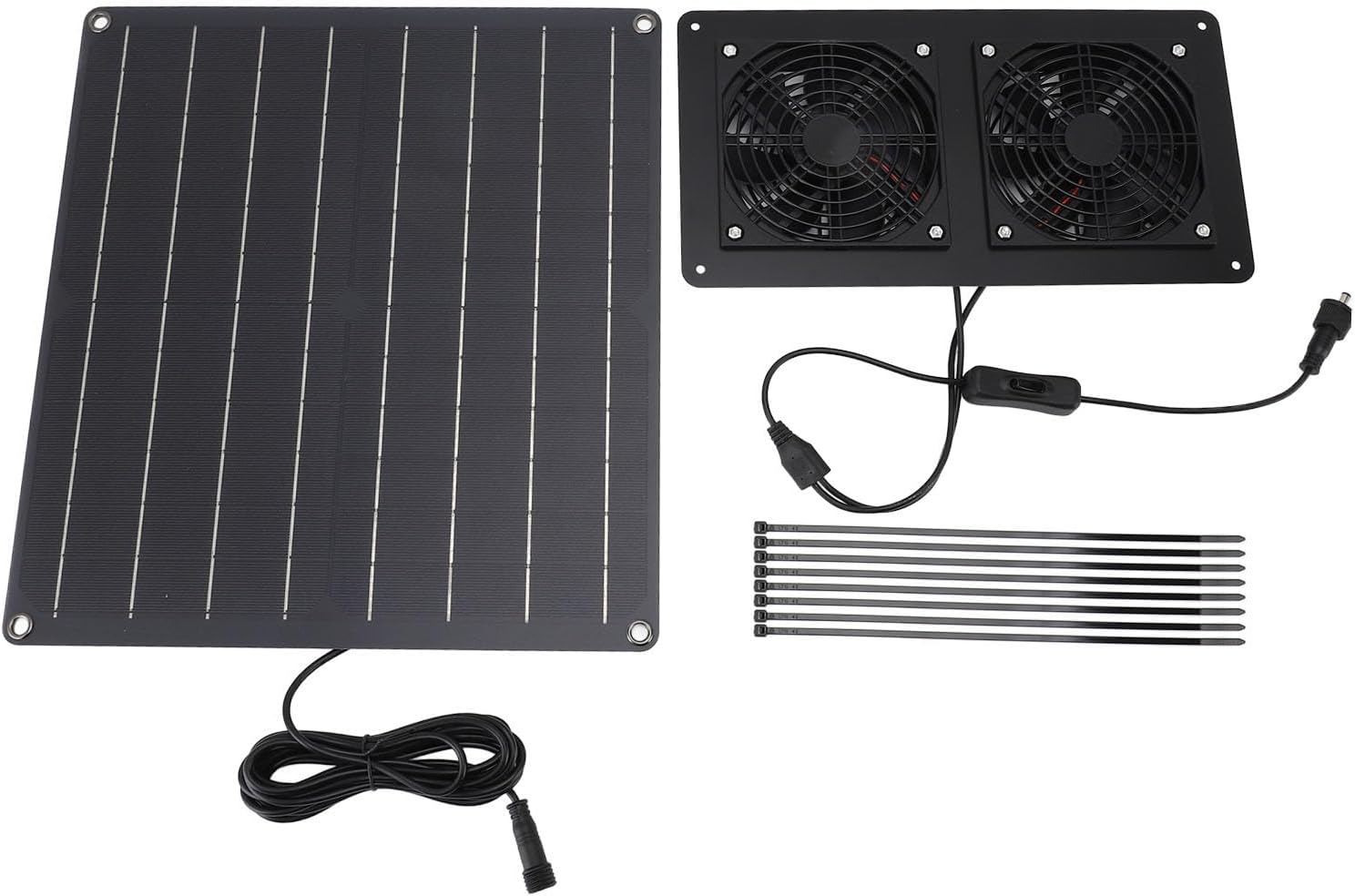 Solar Exhaust Fan Kit 12V 20W Solar Panel with Dual Fan Switch Control for Outdoor Chicken Coop Greenhouse Pet House ABS Material