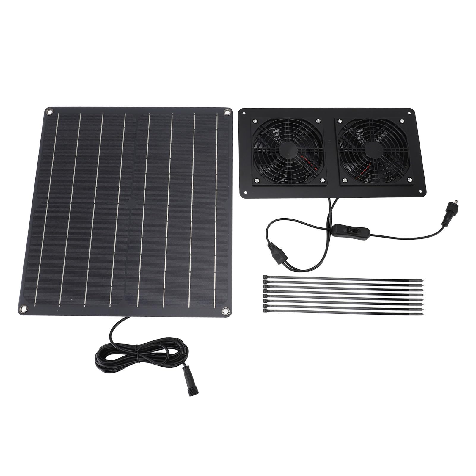 Ventilatore a energia solare 20 W, ventilatore a pannello solare con controllo interruttore per casa animali domestici, serra, pollaio all'aperto