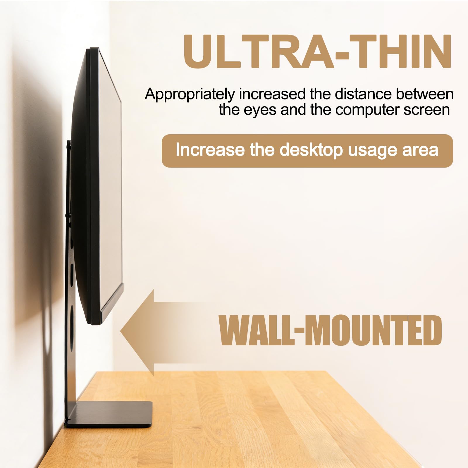 Supporto nero ultrasottile per monitor 13-27", VESA 75/100. Solo monitor con cavo verso il basso o laterale