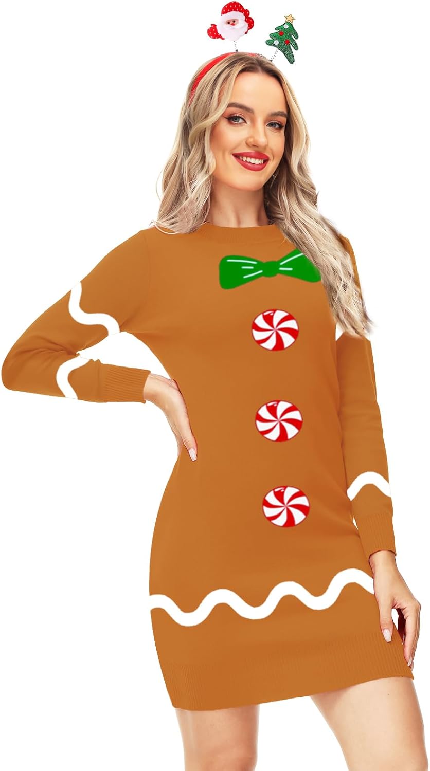 AOBUTE Women Christmas Sweater Dress Funny Xmas Holiday Classic Graphics Long Sleeve Knit Pullover - Image 2