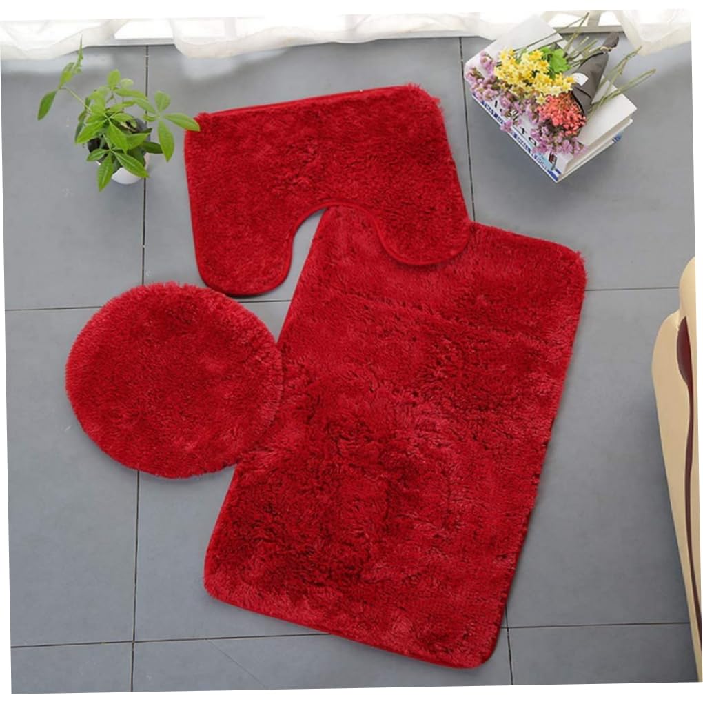 Alfombrillas de baño rojas de alta densidad, set de 3 piezas premium para inodoro