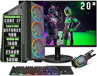 PC Gamer Completo 3green Play Intel Core i7 16GB RAM Placa de vídeo Geforce 4GB SSD 256GB Monitor 20" 75Hz Fonte 500W 3GP-063