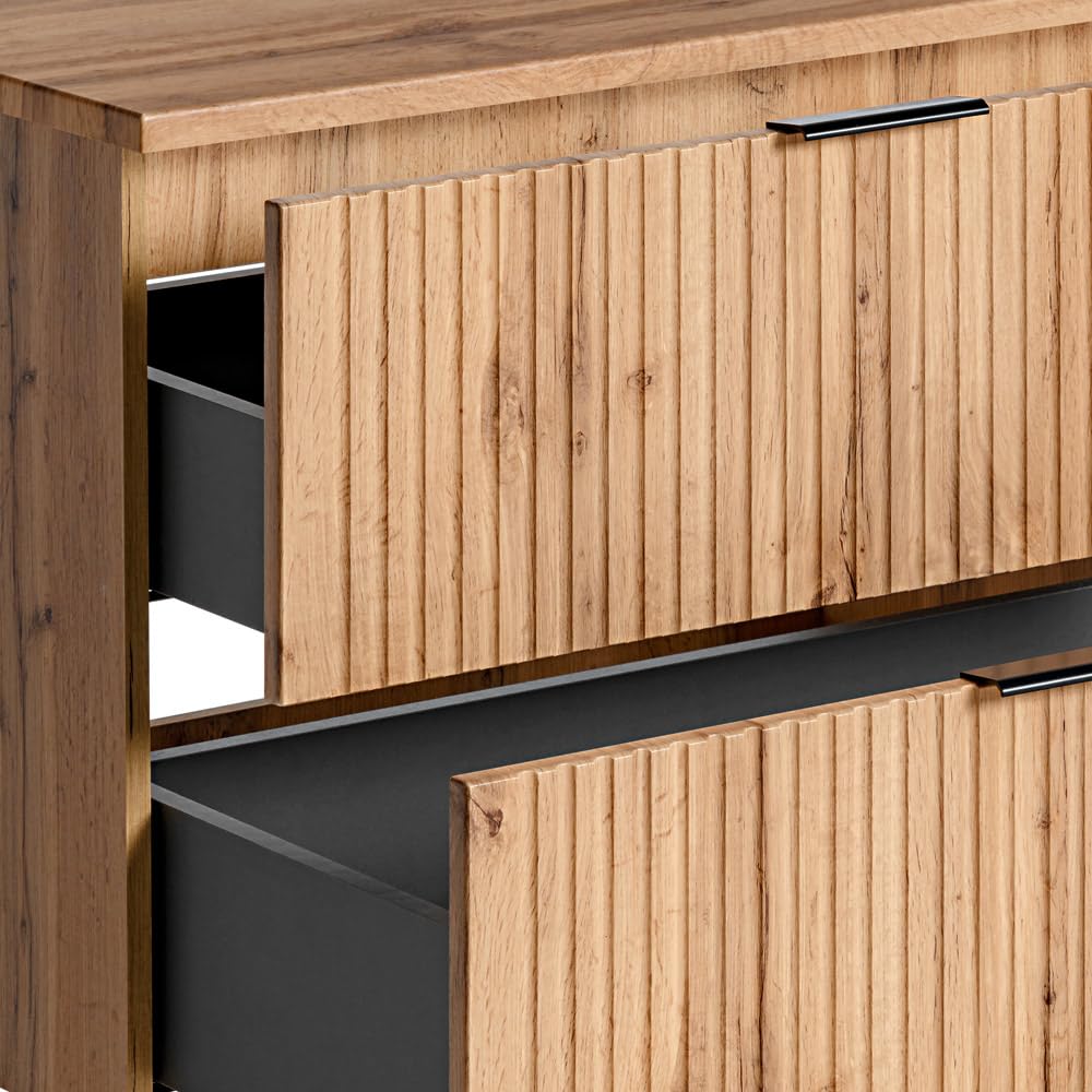 Lomadox Meuble de salle de bain - Meuble de lavabo - 80 cm - Chêne Wotan - Avec avant rainuré - 2 tiroirs à fermeture douce - Dimensions (l x H x P) : environ 80 x 57 x 46 cm