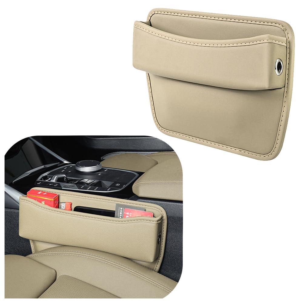 Large Capacity Car Seat Gap Filler with 2 Charge Hole - Microfiber Leather Seat Gap Organizer Storages Items & Keeps Car Quiet Tidy - Car Seat Storage Box for Phone,Key,Cigarette,Glasses (Beige)