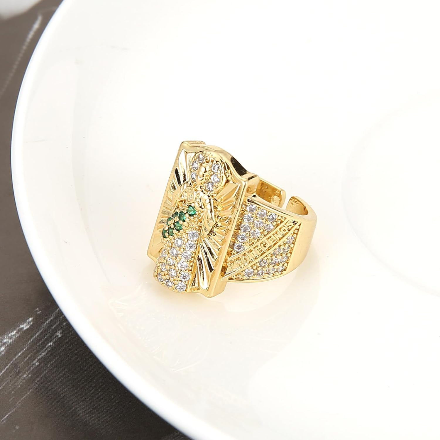 HZMAN 18K Gold Plated Saint Jude Hip Hop Double Finger Ring - Cubic Zirconia Pave Open Statement Ring, Religious Faith Jewelry Gift for Men Women, Trendy Streetwear Accessory - Image 3