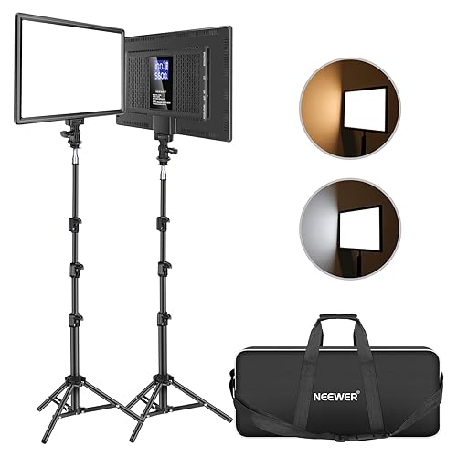 Neewer 13" Led Video Light Panel Kit, 2 Pack Dimmable Bi Color Soft Key Lighting with Tripod Stand, 8000mAh Battery, 3200~5600K CRI97+ 2400Lux for Game/Streaming/YouTube Recording/Studio Photography - NL-192AI