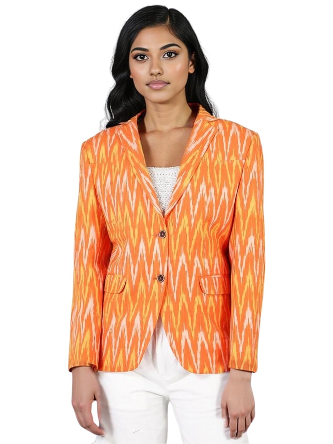 talethread Women's Ikat Cotton Tie and Dye Single Breast Two-Button Blazer-picture-10